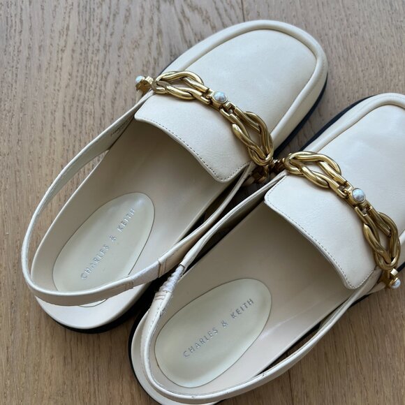 NEW Charles & Keith Pearl Cream/Light Yellow Embellished Slingback Mule - Picture 4 of 5